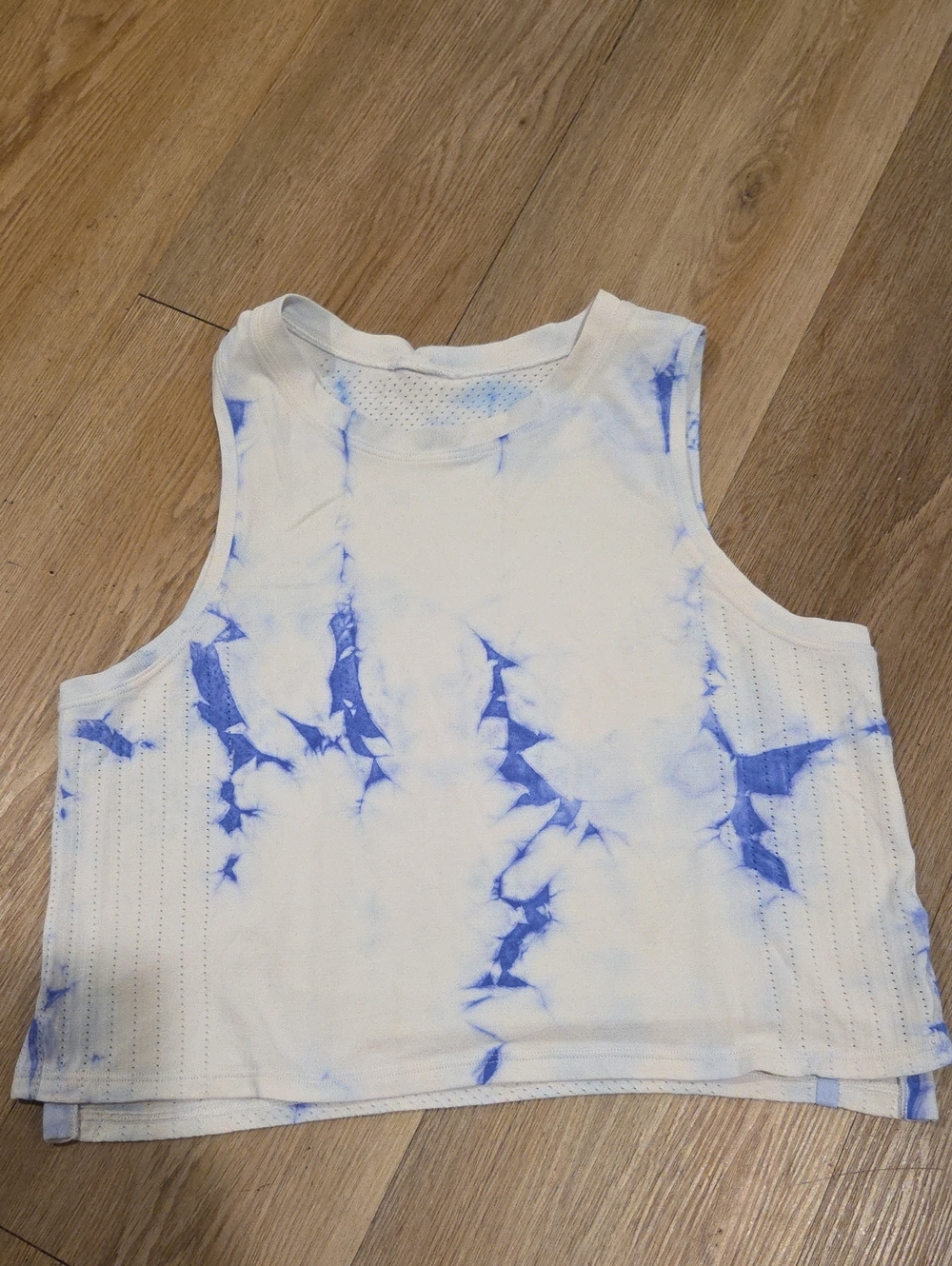 lululemon athletica White and Blue Tie-Dye Crop Tank